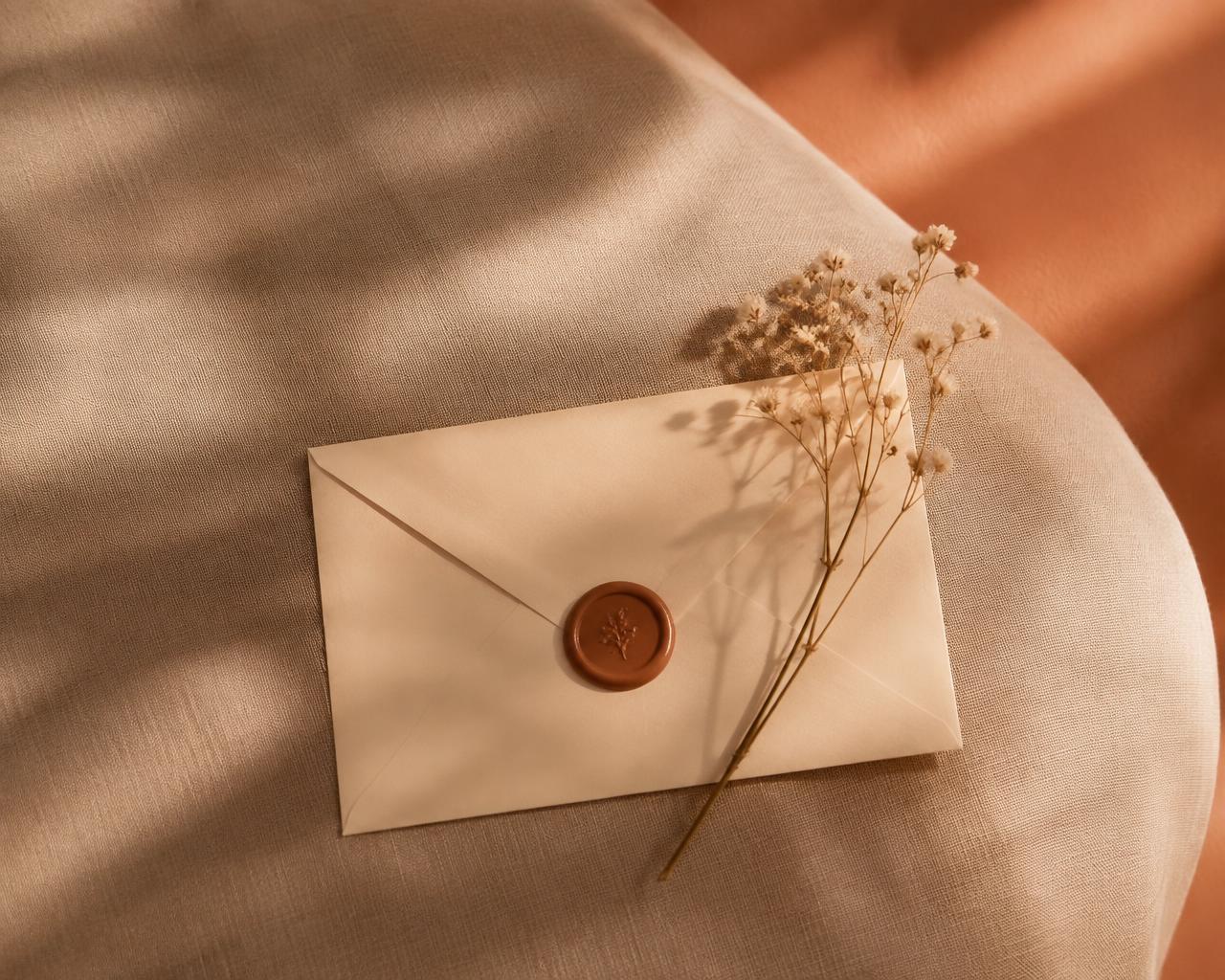 A sealed envelope with dried flowers